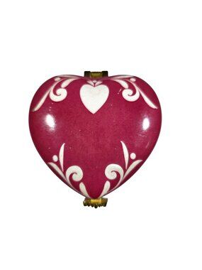 Heart Ceramic Trinket Box Hinged Lid White Floral valentine love jewelry holder